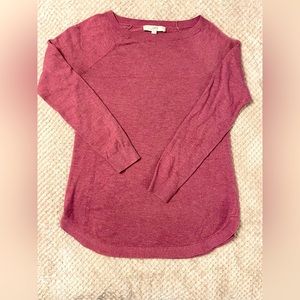 Ann Taylor LOFT Bright mauve long tunic, dolphin hem sweater sz MD